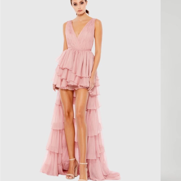 NWT leena for Mac Duggal High Low Tiered Gown with Built in Bodysuit Rose Pink - Picture 2 of 6